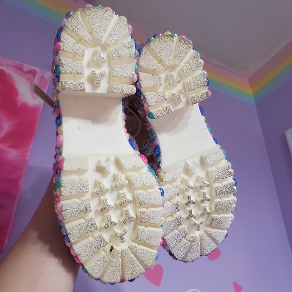 RARE Y2k Bejeweled Kawaii Pastel Nicole Lee Sandal Block Heels - Picture 8 of 10